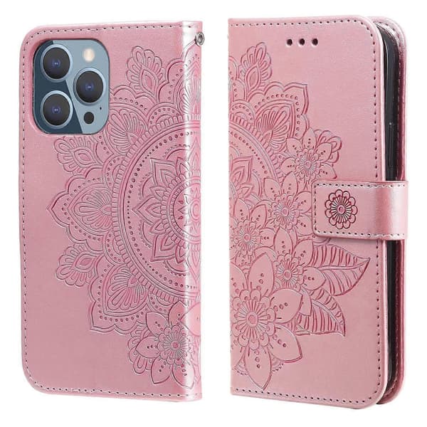 Etui til iPhone 13 Pink Mandala Læder Kortplads Flip Stand No9396 A