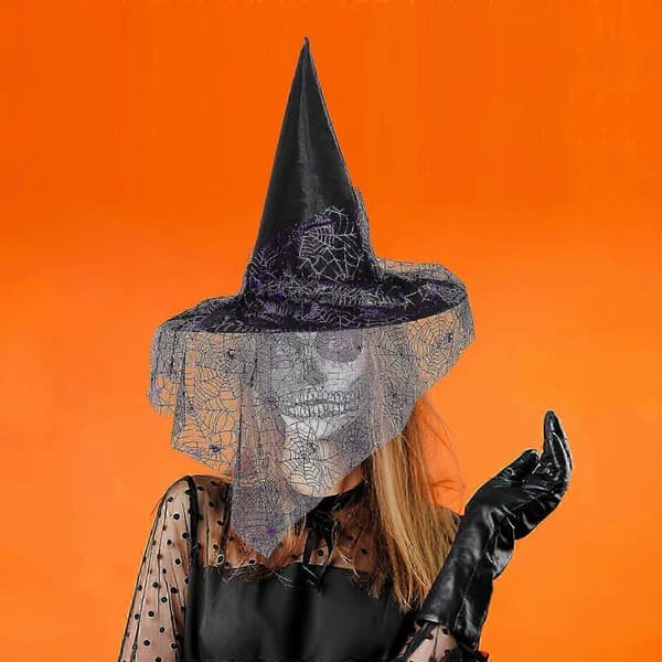 Lila bredbrättad häxhatt för Halloween Cosplay-tillbehör A