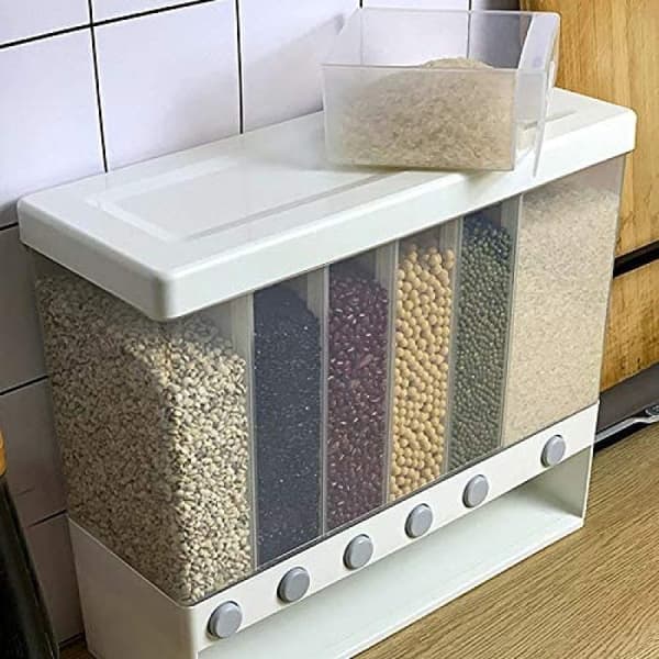 6-i-1 Køkken Vægmonteret Korn Dispenser Tørfoder Opbevaringsbeholder