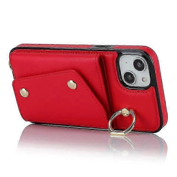 Blixtlåsplånbok Telefonfodral Kompatibel med iPhone 13 mini PU-läderbelagd TPU Roterande Ring Kickstand Telefonfodral A