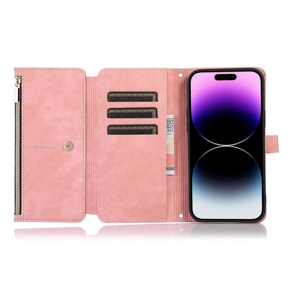 För iPhone 14 Pro Max Dream 9-kort plånbok dragkedja väska läder telefonfodral A