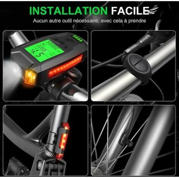 Polkupyörän valo, USB-ladattava polkupyörän valo nopeusmittarilla Pyörätietokone LED-polkupyörän lamppu Etu- ja takavalo Tehokas valo MTB-pyöräilyyn Maastopyörä