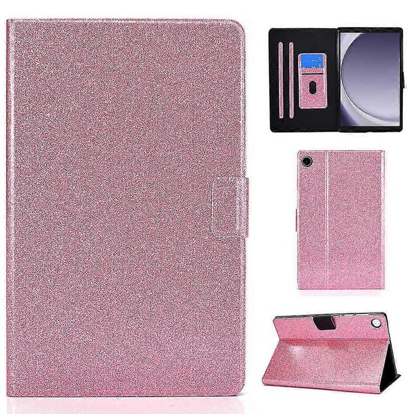 Stativetui til Samsung Galaxy Tab A9, Glitter PU læderkortpladser Tablet Cover (Pink)