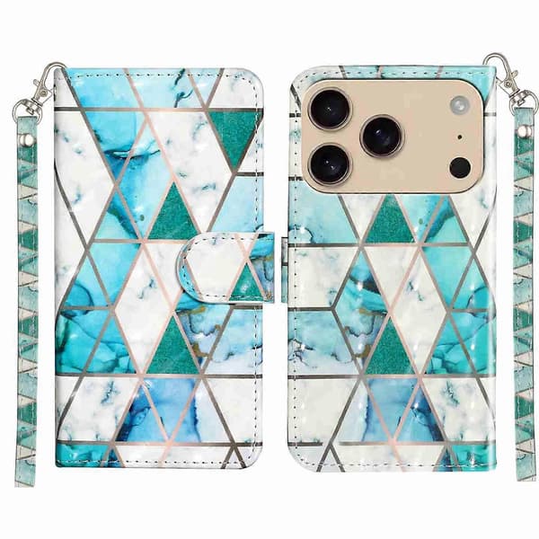 Til iPhone 17 Pro Max Pung Etui 3D Mønster Trykt Læder Telefoncover med Rem A