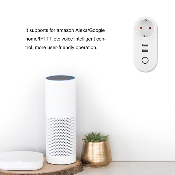 WiFi Smart Plugg Strømbryter App Fjernkontroll Sokkel med USB-port EU-plugg 100-240V