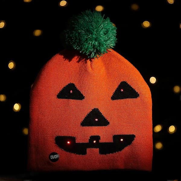 Halloweenmössa Stickad Mössa Pumpamönster För Vuxna Barn Halloweenfester Belysning 20x30cm 1-pack A