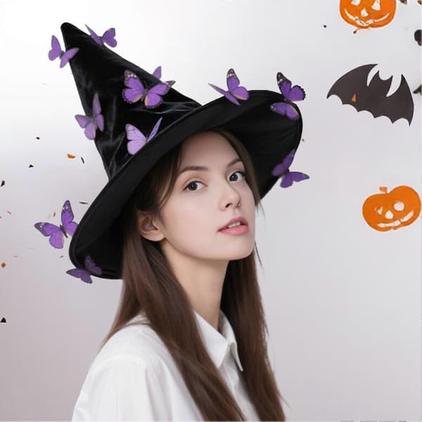Halloween Häxhatt med Fjärilsdesign och Vriden Brätte A