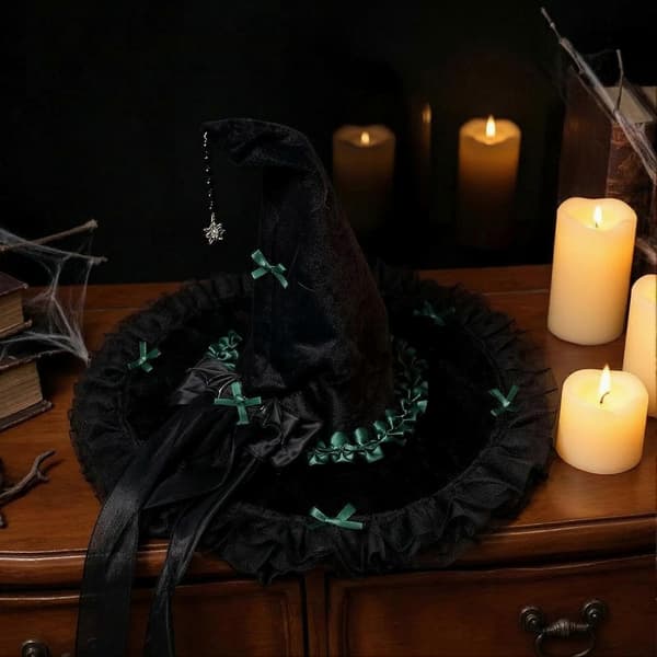 Vuxen Häxhatt – Sammet Svart med Nät för Halloween A
