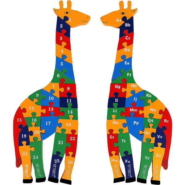 Trä giraff alfabetet block och nummer block pussel