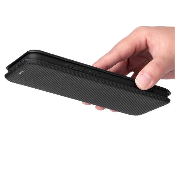 Til Samsung Galaxy S22+ kulfibertekstur vandret flip læder telefoncover sort