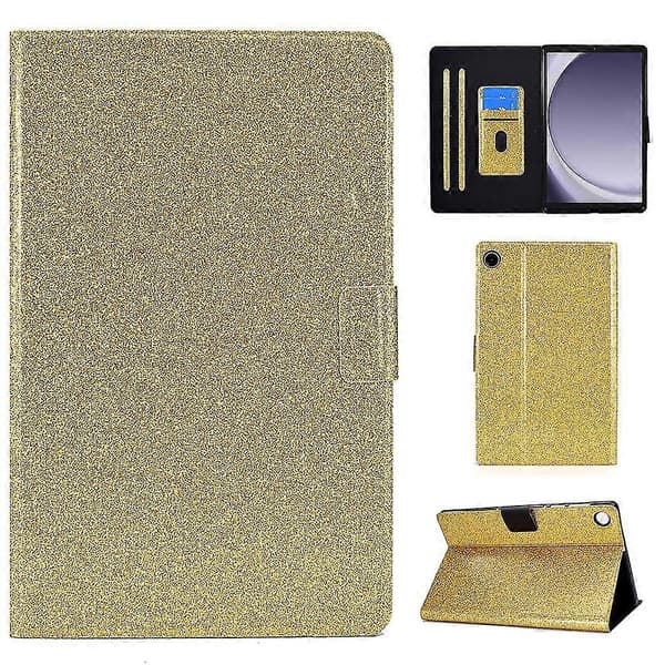Stativetui til Samsung Galaxy Tab A9, Glitter PU læderkortpladser Tablet Cover (Gul)