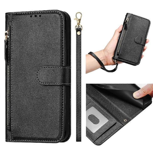 Flip-etui til Oneplus NORD CE4 5G PU-læder magnetisk lynlås kortholder-sort