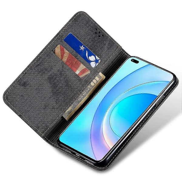 För Honor Magic6 Pro 5G Läderfodral Plånboksfodral Telefonfodral Jeans Tyg Textur - KhakiSvartStil D Honor Magic6 Pro 5G