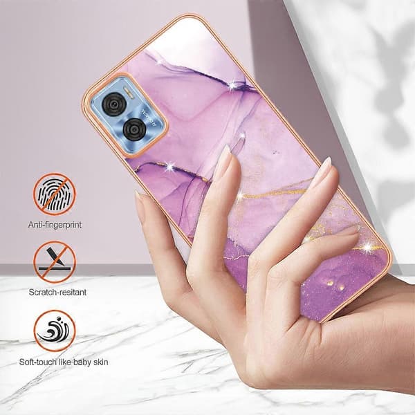 For Motorola Moto E22 Galvanisering Marmor Dobbeltsidig IMD Telefonveske
