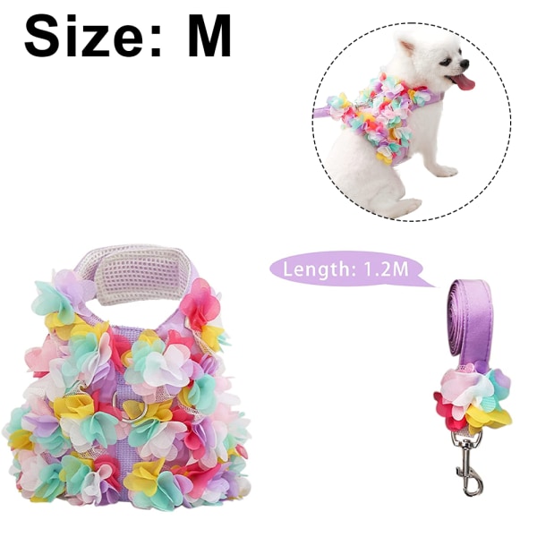 Dog Flower Harness Walking Vest, Dog Dress Harness with Leash,