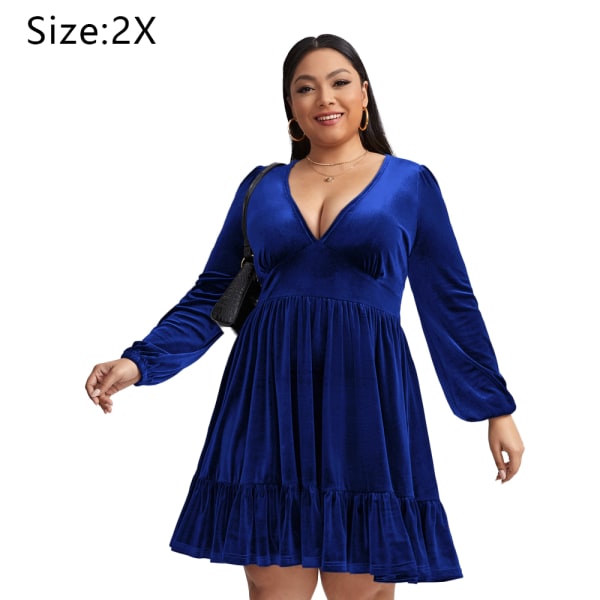 Womens Wrap V Neck Long Sleeve Velvet Flare Skater Mini Dress