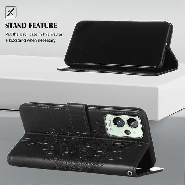 For OPPO Realme GT2 Pro preget sommerfugl skinntelefonveske