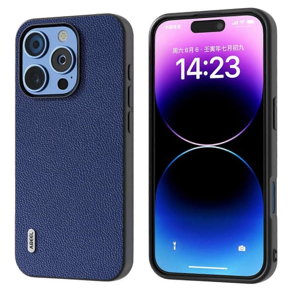 ABEEL Til iPhone 16 Pro Cover Litchi Tekstur Ægte Koskind Læder+PC Telefoncover A