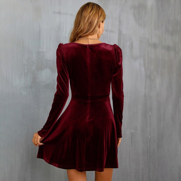 Womens Wrap V Neck  Flare Skater Mini Dress - claret