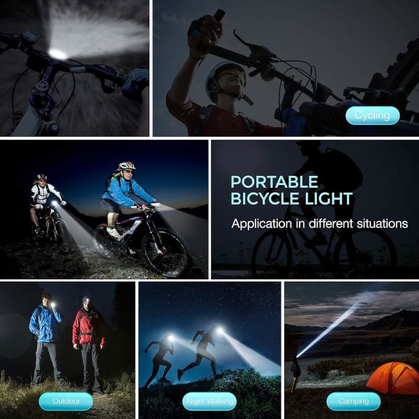 1000 Lumen USB-genopladeligt cykellygtesæt, 3 LED-cykellygter