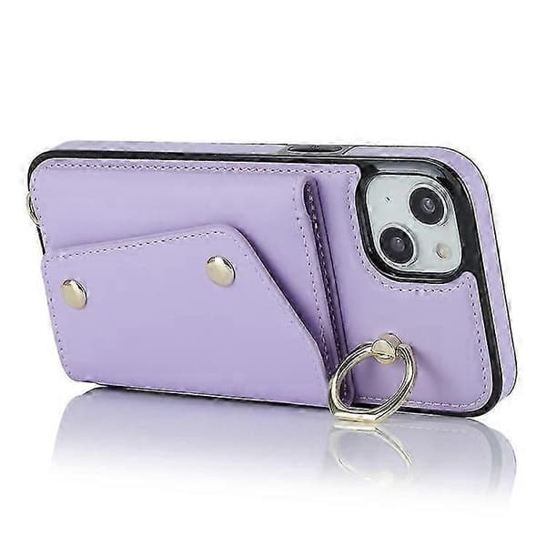 Blixtlåsplånbok Telefonfodral Kompatibel med iPhone 13 mini PU-läderbelagd TPU Roterande Ring Kickstand Telefonfodral A