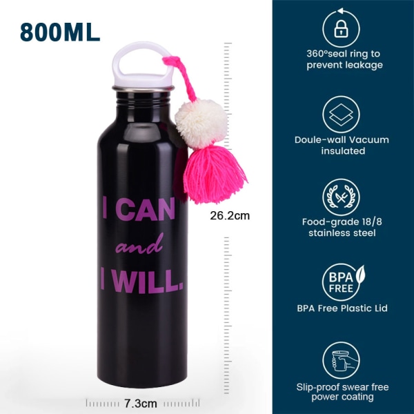 800ml single-layer stainless steel cup with tassel hair ball