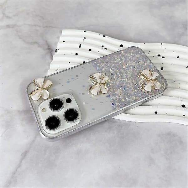 Kompatibel med iPhone 15 Pro-deksel Lysende Støtsikkert Epoxy TPU-telefondeksel 3D Sommerfugler A