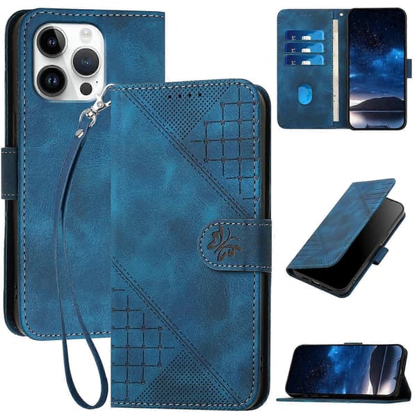 För iPhone 16 Pro Max Läderplånboksfodral Fjärilsblomma Präglat Telefonfodral med Rem A