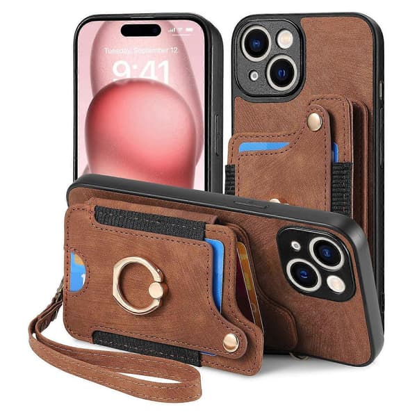 Etui til iPhone 13 Pro Max Brun med læderrem Almindelig kortholderpung nr. 14583