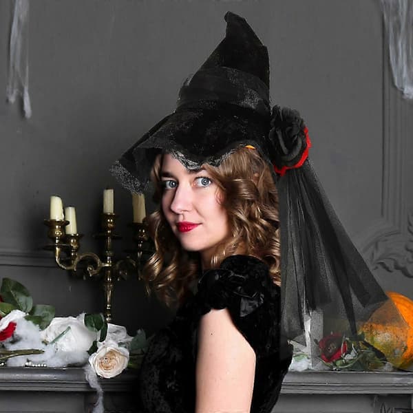 Halloween heksehue, gaze og stof, til kostumefester, 1 stk A