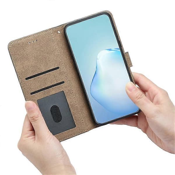 Kompatibel med iPhone 16e-deksel Flip Leather Retro telefondeksel med pregede linjer, blå