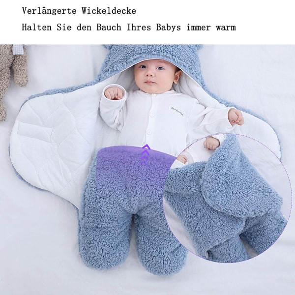 Baby hættetæppe Nyfødt Sovepose Wrap Vinter Varm Fleece Tæppe med Ben Strikket Stroller Wrap Toddler