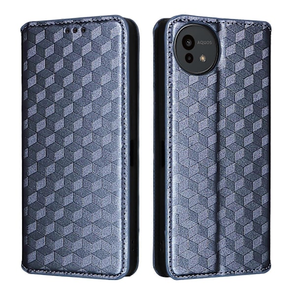 Cubic Grid Texture Flip Läderfodral för telefon (blå, för Sharp Aquos wish5)