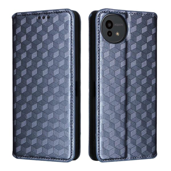 Cubic Grid Texture Flip Leather Phone Case (blå, for Sharp Aquos wish5)