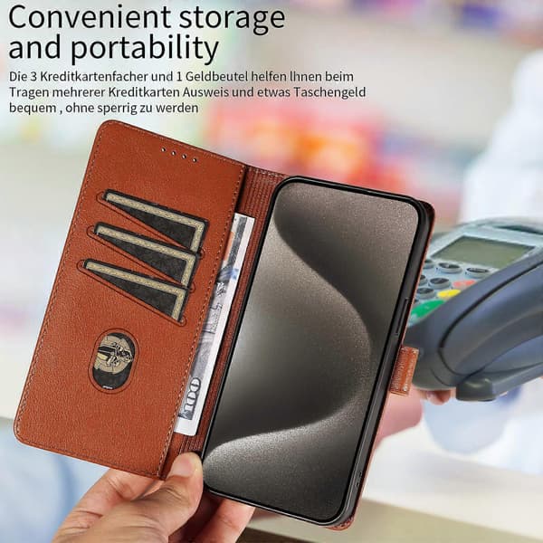 För iPhone 16 Pro Läderfodral Litchi Textur RFID-blockerande Plånboksställ Telefonfodral