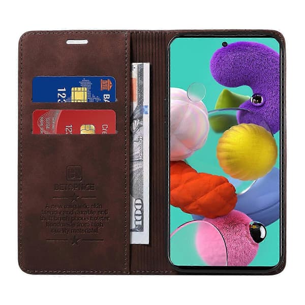 Fodral till Samsung Galaxy A51 4G Läder Folio Plånbok Magnetiskt Skydd...Brun