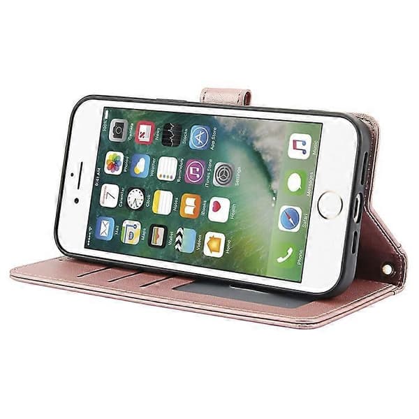 SY-003 Kompatibel med iPhone 16e Fodral PU Läder Stativ Telefon Plånboksfodral med Handrem Rosa