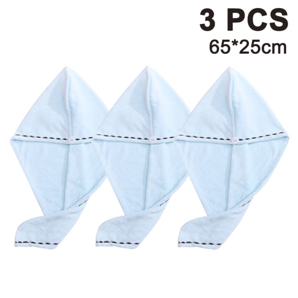 3 pakke mikrofiber hårhåndkleinnpakninger for kvinner Hurtigtørrende