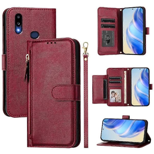 Flip-etui til Samsung Galaxy A10S lynlås kortholder PU-læder magnetisk rød