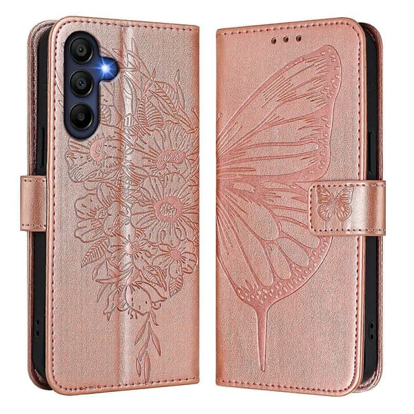 För Samsung Galaxy A17 5G präglat fjärilsläderfodral