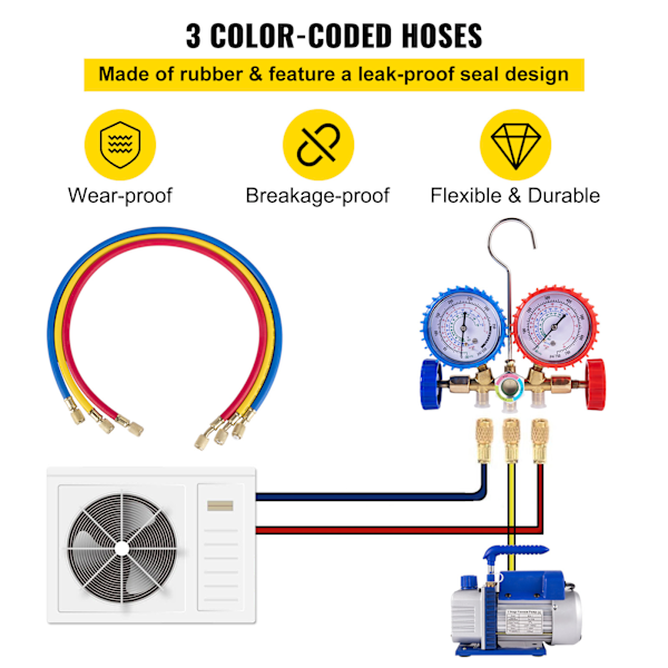 SucceBuy A/C grenrörsmätare Luftvakuumpump HVAC Combo 3CFM 1/4 HP blå