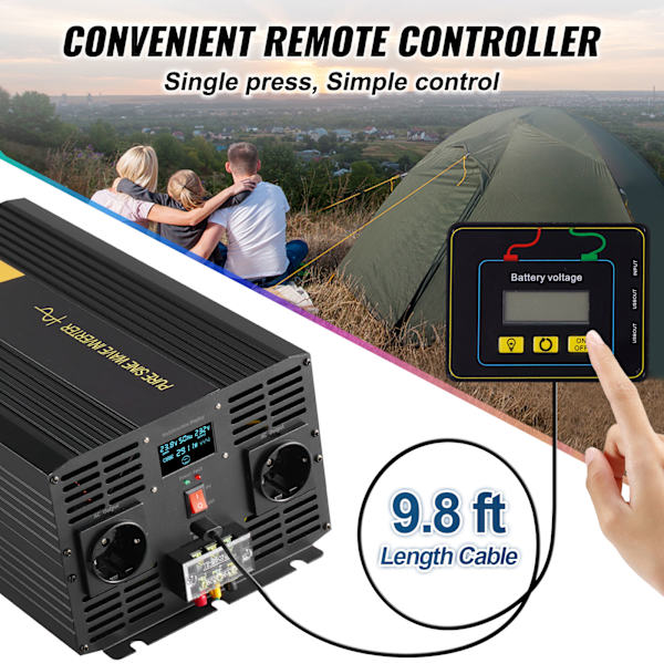 SucceBuy 3000W Ren Sinusvåg Inverter DC 24V till AC 230V, LCD-Display