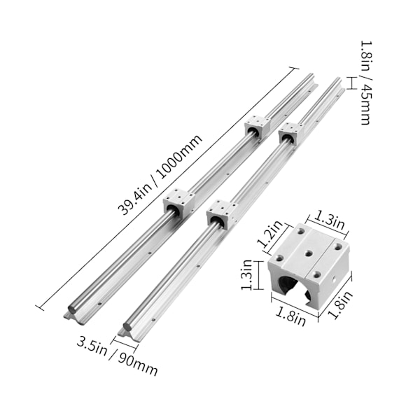 SucceBuy SBR16 Linjär Guide Skenset, 1000mm, med 4 SBR16UU Lagerblock