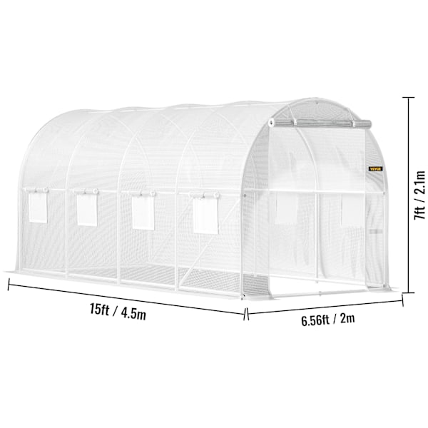 SucceBuy 15x7x7 ft Tunnelväxthus, Galvaniserad Ram & Vattentätt Skydd