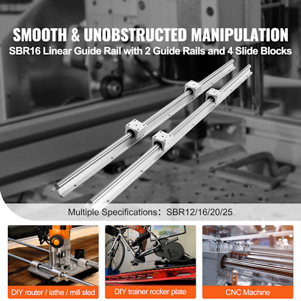 SucceBuy SBR16 Linjär Guide Skenset, 1000mm, med 4 SBR16UU Lagerblock