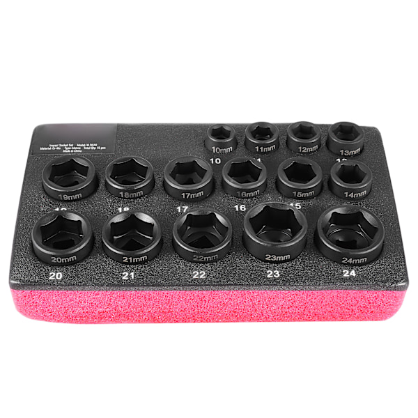 SucceBuy 15 st 3/8\" Hylsnyckelsats, 6-punkts spärrverktygssats 10-24mm