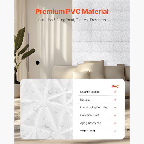 SucceBuy 3D Väggpaneler, 33-pack 30x30 cm PVC, 3 kvm täckning, Diamant Vit