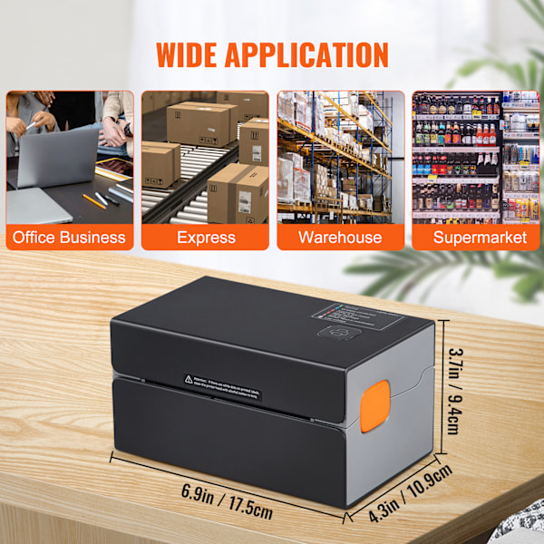SucceBuy 300DPI termisk etikettskrivare, 4x6 USB/Bluetooth, för Amazon, eBay, Etsy svart