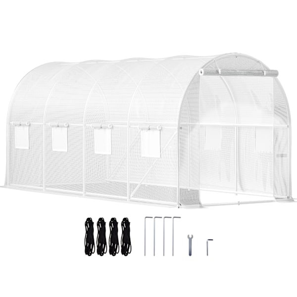 SucceBuy 15x7x7 ft Tunnelväxthus, Galvaniserad Ram & Vattentätt Skydd