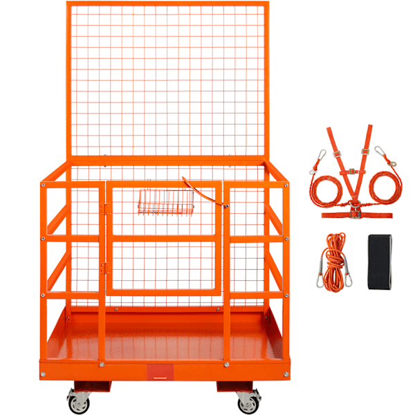 SucceBuy Gaffeltruck Säkerhetsbur, 109x114cm, 635kg, Arbetsplattform med Hjul för Höjdarbete